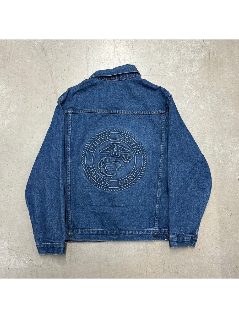 Vintage 80s United States Marine Corps Denim Jacket Large Blue